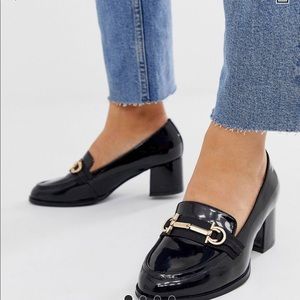 ASOS Wide Fit Block Heel Patent Leather Loafer